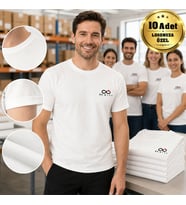 Logonuza Özel 10 Adet Beyaz Promosyon Tişört - Pamuk Unisex Kullan At Kurumsal Tişört