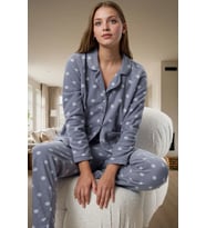 Rahat Kalıp %100 Polyester Polar Pijama Takımı Kış İçin İdeal Kullanım (Mavi)