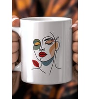 Modern Line Art Kadın Figürlü 330ml Baskılı Beyaz Seramik Kupa Bardak