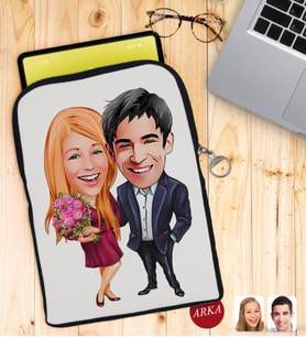 BK Gift Kişiye Özel Sevgililer Karikatürlü Taşınabilir Koruyucu Tablet Kılıfı & Organizer Çanta - Siyah-94