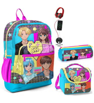 Coral High Mavi Pembe Anime USB Soketli Üçlü İlkokul Çanta Seti - Kız Çocuk