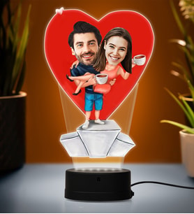 Kişiye Özel Fotoğraflı En Harika Çift Tasarımlı Karikatür 3D Led Lamba (Beyaz)