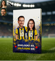 BK Gift Kişiye Özel İsimli Sarı-Lacivert Sevgili Karikatürlü Kanvas Tablo - Ev Hediyesi, Doğum Günü Hediyesi, Taraftar Hediyesi