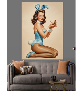 Pin-Up Kız Tavşan Kostümü Dekoratif Kanvas - Mdf Ahşap Tablo