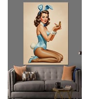 Pin-Up Kız Tavşan Kostümü Dekoratif Kanvas - Mdf Ahşap Tablo