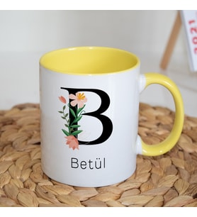 Kişiye Özel B Baş Harf ve İsimli Kupa Bardak