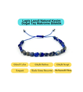 Sertifikalı Lapis Natural Kesim Makrome Doğal Taş Bileklik Ayarlanabilir Ölçü