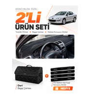 e-biz PEUGEOT 407 (2004-2010) Uyumlu Torpido Örtüsü + Deri Bagaj Çantası Seti - Siyah - PE018
