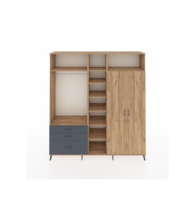 Hyperion Dolap 10 Raflı 3 Çekmeceli 2 Askılı 220x44x243 Çam-Çam/Antrasit