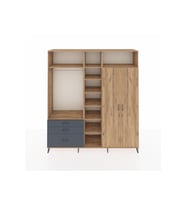 Hyperion Dolap 10 Raflı 3 Çekmeceli 2 Askılı 220x44x243 Çam-Çam/Antrasit