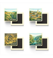 Karabük - Baskılı Buzdolap Magneti Kare - 9x9 cm - 4 Adet
