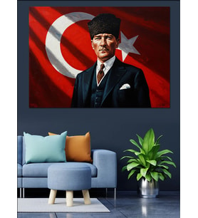Atatürk Türk Bayrağı Portre Tablo Dekoratif Kanvas - Mdf Ahşap Tablo