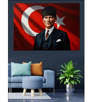 Atatürk Türk Bayrağı Portre Tablo Dekoratif Kanvas - Mdf Ahşap Tablo