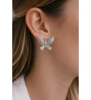 Xuping Rose Gold Kelebekli Model Zirkon Taşlı Kadın Çelik Küpe (Mürdüm)