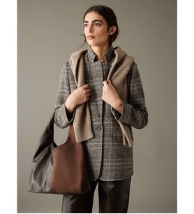 LCW Vision Kahverengi Ekose Kadın Kaşe Blazer Ceket