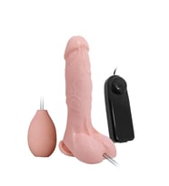 19,3 cm Su Fışkırtmalı Realistik Titreşimli Penis  Vajinal Dildo Mastürbatör (Ten)