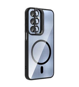 Coverzone Samsung Galaxy A16 ile Uyumlu Z-Etro MagSafe Wireless ?arj Destekli, G��l� Manyetik Tutucu, Stand Olabilen, Kamera Lens Hediyeli Koruyucu K?l?f Siyah