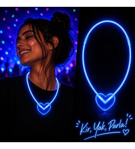 Neon Işıklı Fosforlu Kalp Parti Kolyesi Mavi Renk