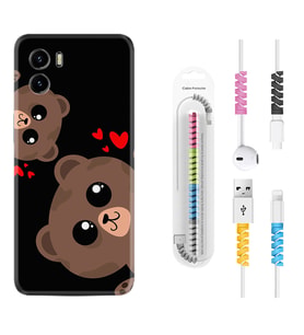 Vivo Y15S Y32 Y33S Y51 Y53S Kılıf Kablo Koruma Spiral Silikon Love Animals 1780