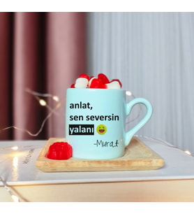 Anlat Sen Seversin Yalanı Tasarımlı Kişiye Özel Yeşil Türk Kahvesi Fincanı