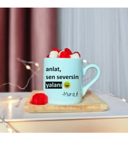 Anlat Sen Seversin Yalanı Tasarımlı Kişiye Özel Yeşil Türk Kahvesi Fincanı
