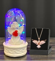 Renkli Led Işıklı Biblolu Fanus ve Zümrüdü Anka Kuşu Kolye Premium Hediye Seti (Model 7)