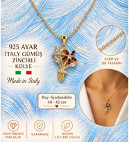 925 Ayar Gümüş İthal Zincirli Zirkon Taşlı Zarif Buket Çiçek Kolye 40-45cm Ayarlanabilir