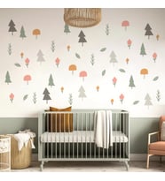 Minimalist Orman Ağaçları Soft  Ağaç, Çiçek, Mantar, Yapraklar, Botanik Duvar Sticker (Karışık)
