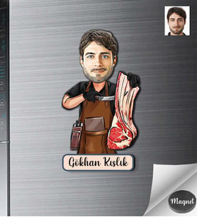 Kişiye Özel Kasap Erkek Ahşap Magnet -4