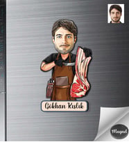 Kişiye Özel Kasap Erkek Ahşap Magnet -4