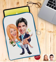 BK Gift Kişiye Özel Evleniyoruz Karikatürlü Taşınabilir Koruyucu Tablet Kılıfı & Organizer Çanta - Mavi-4