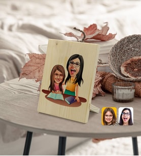 BK Gift Kişiye Özel Anne Kız Karikatürlü Dekoratif Ahşap Çerçeve Model 1