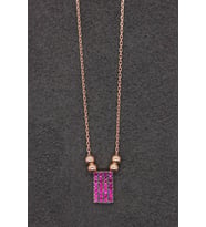 Bella Gloria Kırmızı Dörtgen Rose Gümüş Kolye (TGK0142)