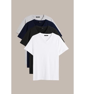Erkek Çok Renkli T- Shirt Regular Fit Rahat Kesim V Yaka 4'lü Basic Tişört Paketi