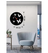 Uçuşan Kelebekler Tasarım Ahşap Duvar Saati - 40X40 Cm Dekoratif