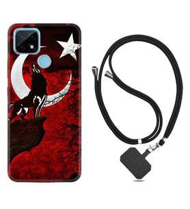 Realme C11 C21 C21Y C25Y C11 2021 Kılıf Boyun Askılı Silikon Wolf and Moon 2 1381