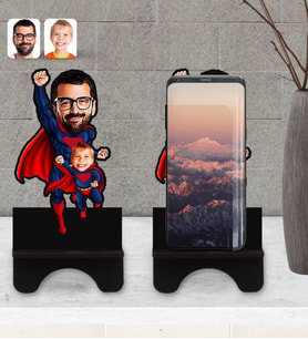 BK Gift Kişiye Özel Süper Baba Çocuk Karikatürlü Ahşap Biblo Telefon Standı-1