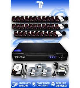 PICAM 32 Kameralı Panda 32 Dış Kamera Set 320 GB HDD Full HD Gece Görüşlü Güvenlik Kamerası Sistemi