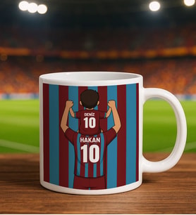 BK Gift Kişiye Özel Baba&Çocuk Bordo-Mavi Forma Tasarımlı Beyaz Kupa Bardak, Arkadaşa Hediye, Sevgiliye Hediye, Taraftar Hediyesi