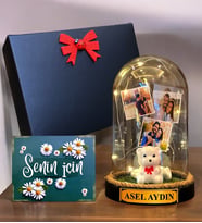 Kişiye Özel İsimli ve 3 Fotoğraflı Led Işıklı Fanus, Siyah Hediye Kutusunda (Model 3)