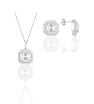 Söğütlü Silver Gümüş rodyumlu özel tasarım baget kesim zirkon taşlı ikili set