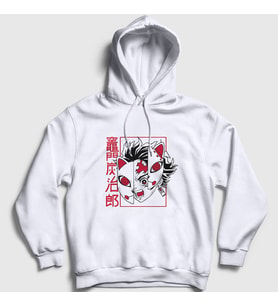 Presmono Unisex Beyaz Mask Tanjiro Kamado Anime Demon Slayer Kimetsu No Yaiba Kapüşonlu Sweatshirt 307621tt
