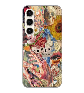 Samsung Galaxy S23 Uyumlu Aesthetic Vintage Kolaj Desenli Şeffaf Telefon Kılıfı
