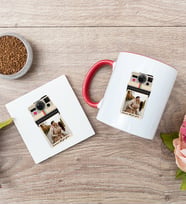 Kişye Özel Polaroid Tasarım Fotoğraflı Kırmızı Kupa ve Bardak Altlığı