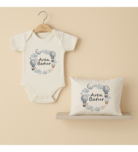 Pia Baby Premium %100 Pamuk İsme Özel Organik Baskılı Çıtçıtlı Bebek Body Ve Yastık Kılıfı 5009-19 (Ekru)