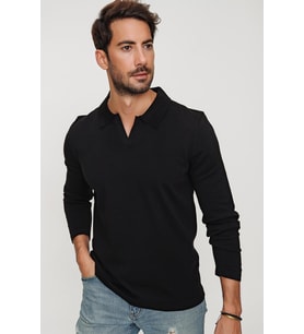 Chuba Erkek Siyah Reddington Polo Yaka Uzun Kollu İnce Triko Kazak 22W403
