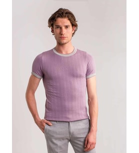 Dufy Lila Erkek Slim Fit Desenli Bisiklet Yaka Kazak - 56434