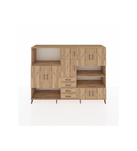Hyperion Dolap 9 Raflı 4 Çekmeceli 8 Kapaklı 220x44x163 Çam-Çam