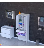 Modilayn YENİ AFRA 65x173x32,5 cm' lik 1 Çekmece, 1 Göz Sepet, 2 Kapak, 8 Raf Dar Alan Banyo Dolabı
