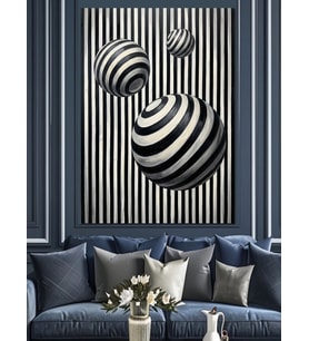 Siyah Beyaz Spiral Toplar Soyut Dekoratif Kanvas - Mdf Ahşap Tablo